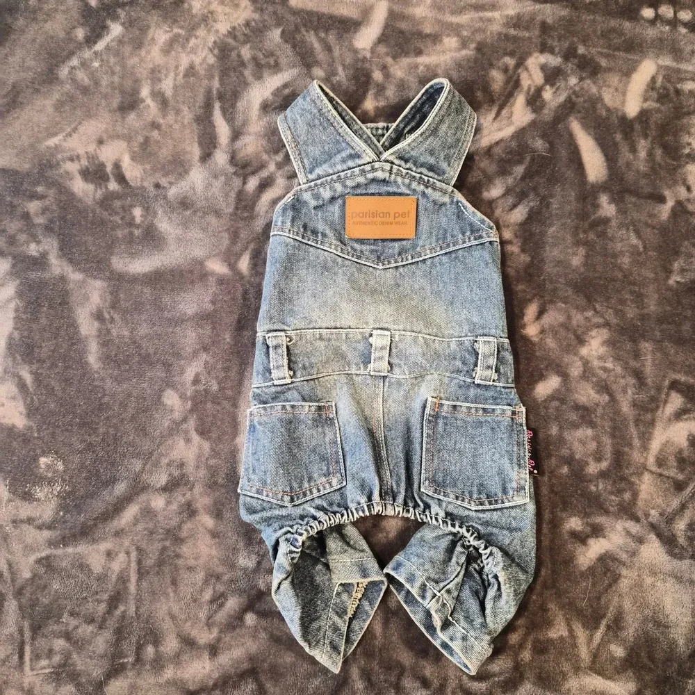 Parisian Pet Dog Denim Overalls Blue Cotton Pet Dungarees Medium Wash Large